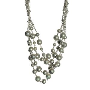 Vintage 90s Y2K Silver-tone Multi-strand Chunky Beaded Necklace